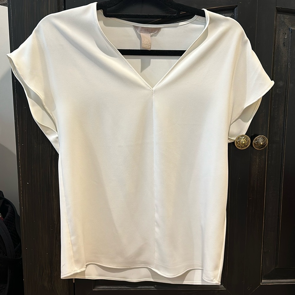 H&M Nneck Short Sleeve Blouse - Cream